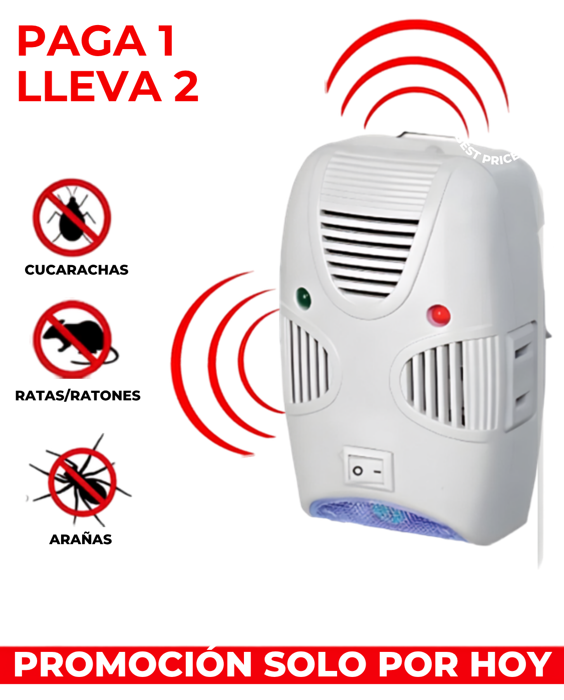 Repelente ultrasónico 2x1 Para insectos y ratones