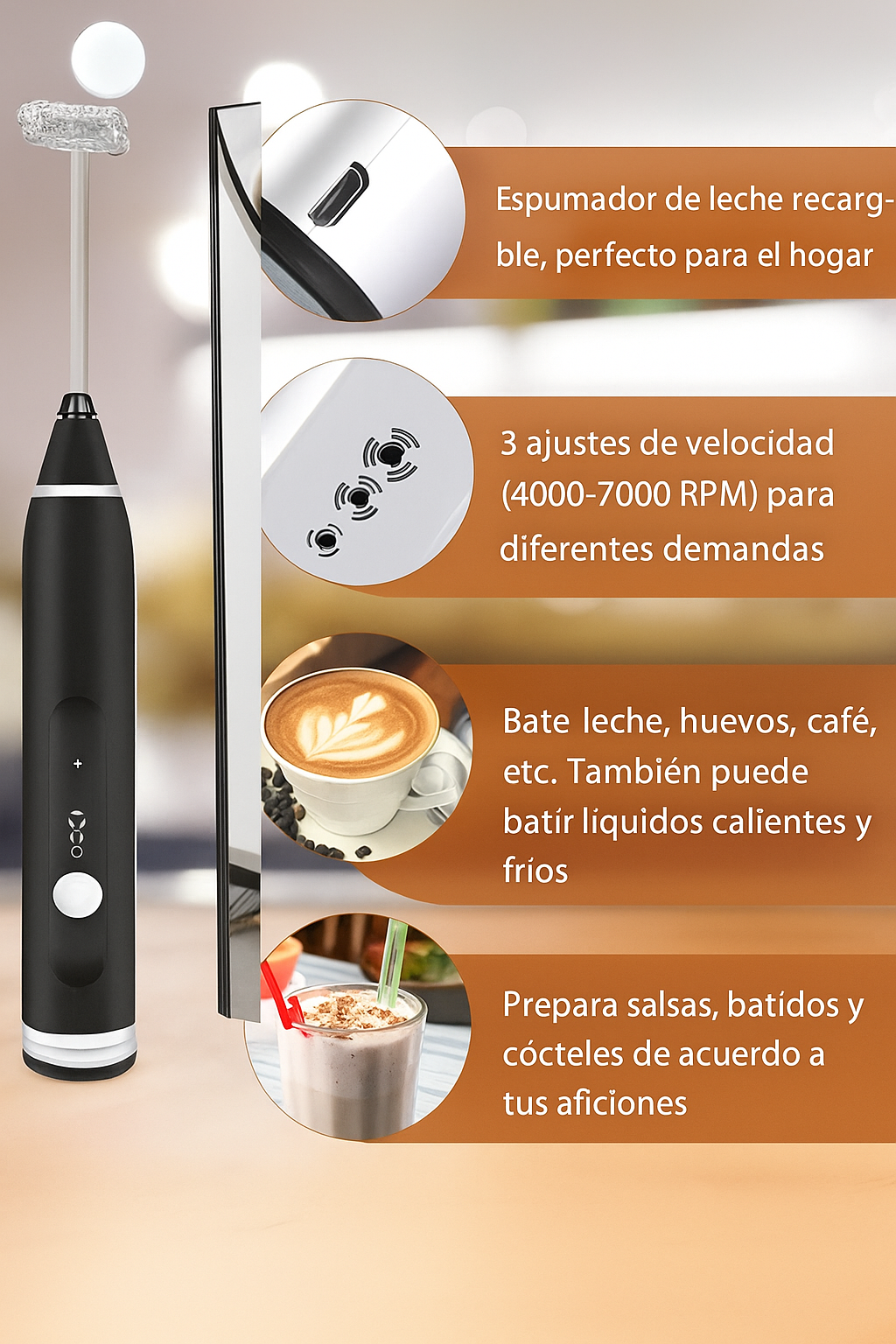 Batidor Revolvedor De Cafe Y Espuma