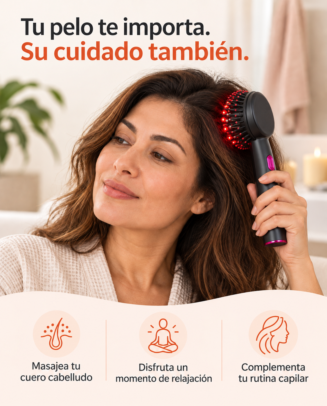 Cepillo Masajeador Capilar 3 en 1 con Luz Roja