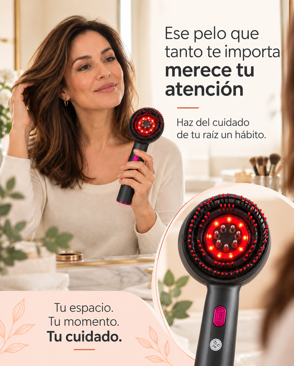Cepillo Masajeador Capilar 3 en 1 con Luz Roja